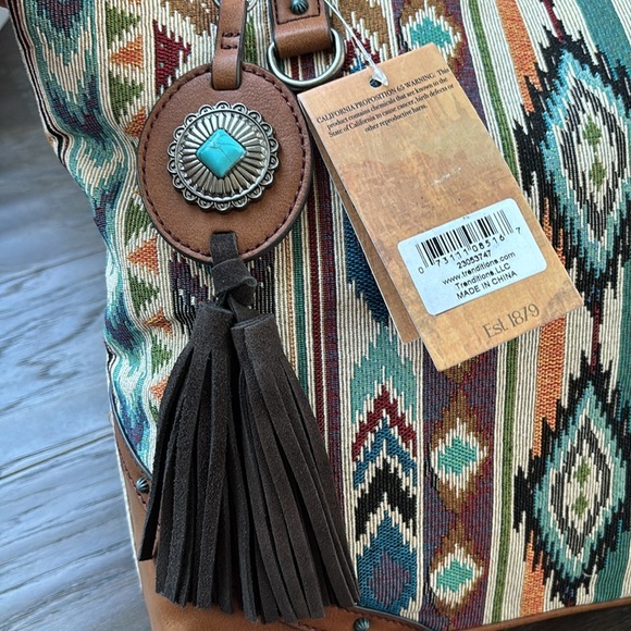 Justin Conceal Carry Jacquered Aztec print Tote w/Removable Key Fob,Western - Picture 7 of 16